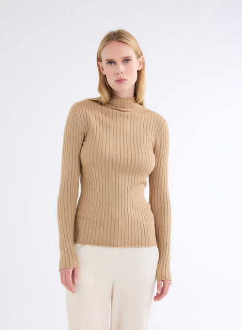 Bronze High Neck Long Sleeve Sweater - MAJESTIC FILATURES