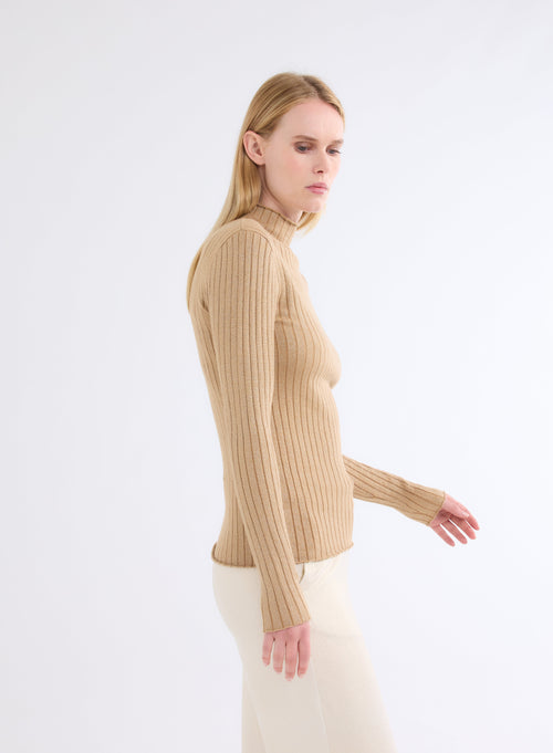 Bronze High Neck Long Sleeve Sweater - MAJESTIC FILATURES