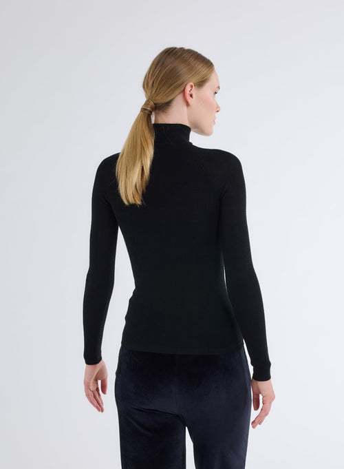 Black High Neck Long Sleeve Sweater - MAJESTIC FILATURES