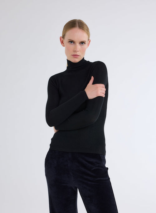 Black High Neck Long Sleeve Sweater - MAJESTIC FILATURES