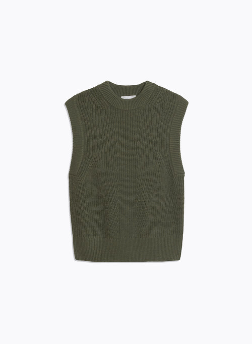 Green Round Neck Sleeveless Sweater - MAJESTIC FILATURES