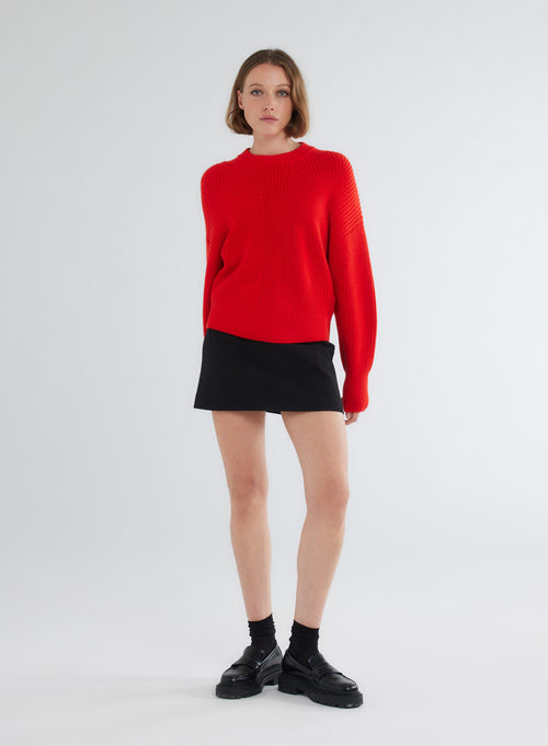 Pull Rouge Col Rond Manches Longues - MAJESTIC FILATURES