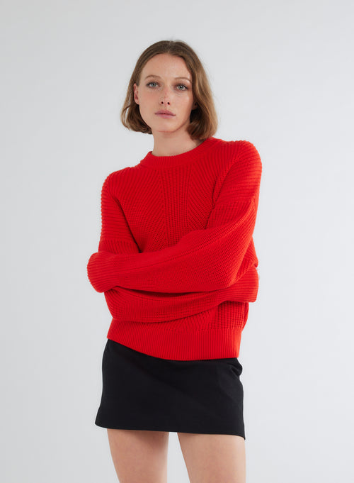 Pull Rouge Col Rond Manches Longues - MAJESTIC FILATURES