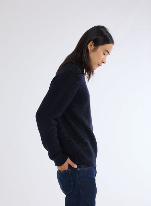 Pull Marine Col Rond Manches Longues en Laine Mérinos - MAJESTIC FILATURES