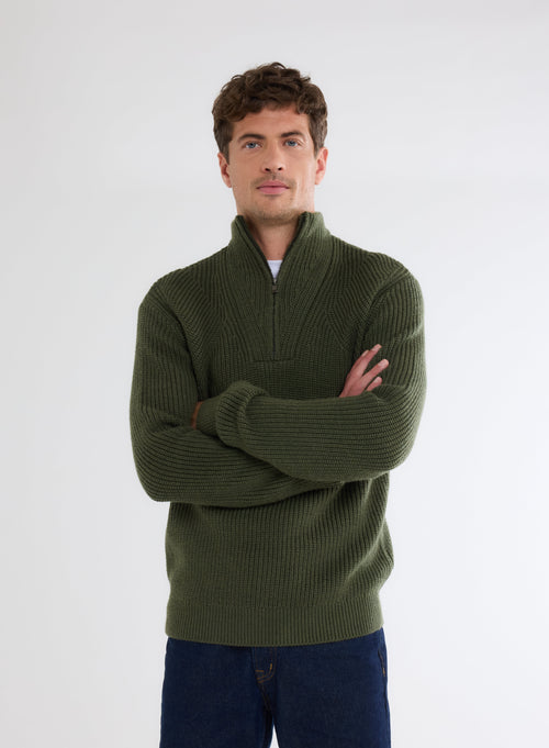 Pull Vert Col Montant Manches Longues en 100% Laine Merinos - MAJESTIC FILATURES