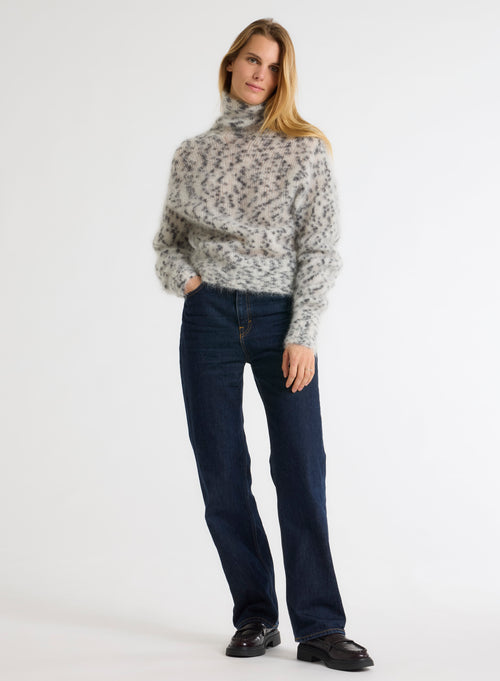 White and Black Mohair and Merino Wool Long Sleeve Roll Neck Sweater - MAJESTIC FILATURES