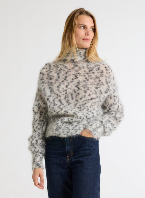 White and Black Mohair and Merino Wool Long Sleeve Roll Neck Sweater - MAJESTIC FILATURES