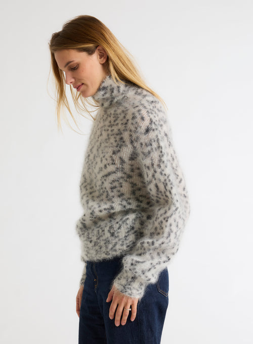 White and Black Mohair and Merino Wool Long Sleeve Roll Neck Sweater - MAJESTIC FILATURES