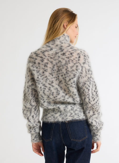 White and Black Mohair and Merino Wool Long Sleeve Roll Neck Sweater - MAJESTIC FILATURES