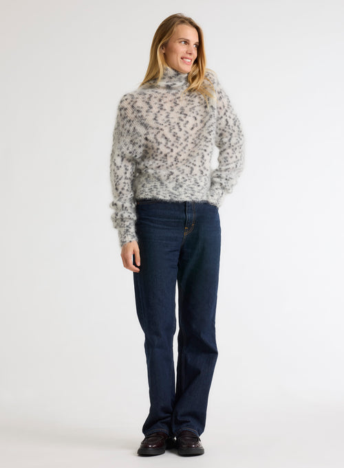 White and Black Mohair and Merino Wool Long Sleeve Roll Neck Sweater - MAJESTIC FILATURES