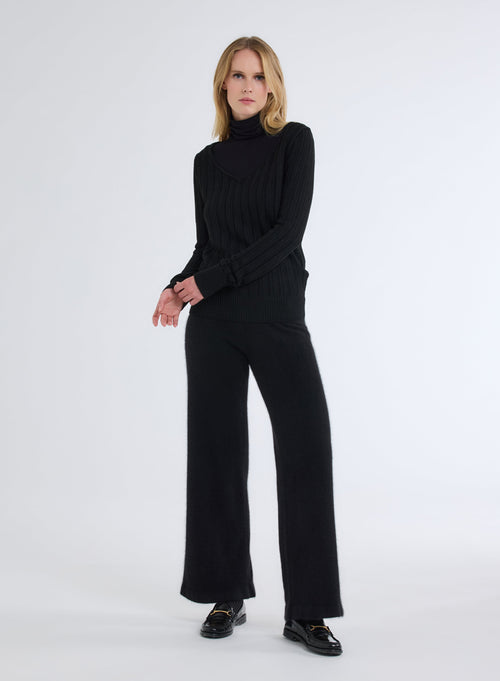 Black V-Neck Long Sleeve Sweater - MAJESTIC FILATURES