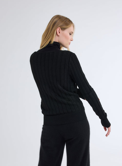 Black V-Neck Long Sleeve Sweater - MAJESTIC FILATURES