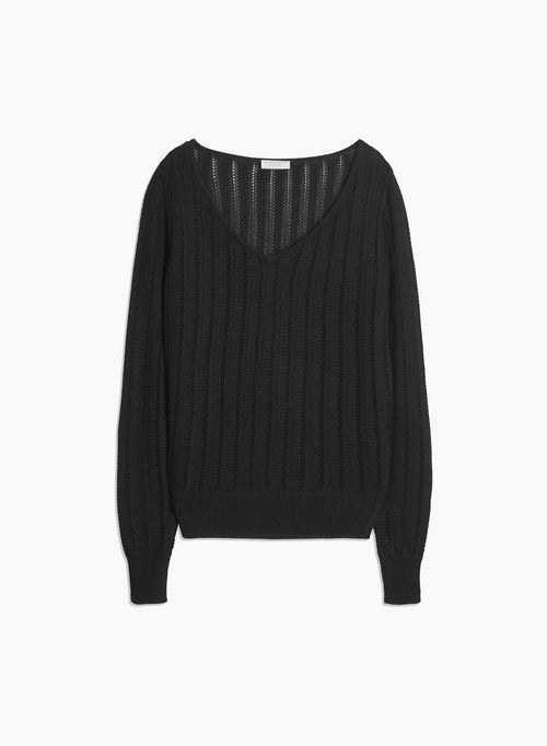 Black V-Neck Long Sleeve Sweater - MAJESTIC FILATURES