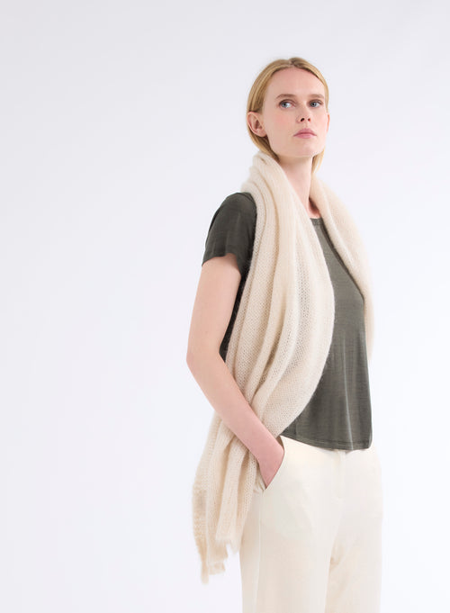 Large Ecru Knitted Scarf in Mohair and Merino Wool - MAJESTIC FILATURES