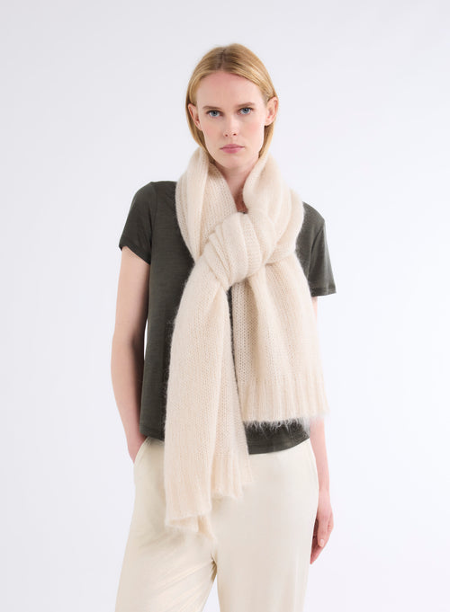 Large Ecru Knitted Scarf in Mohair and Merino Wool - MAJESTIC FILATURES