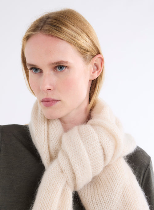 Large Ecru Knitted Scarf in Mohair and Merino Wool - MAJESTIC FILATURES