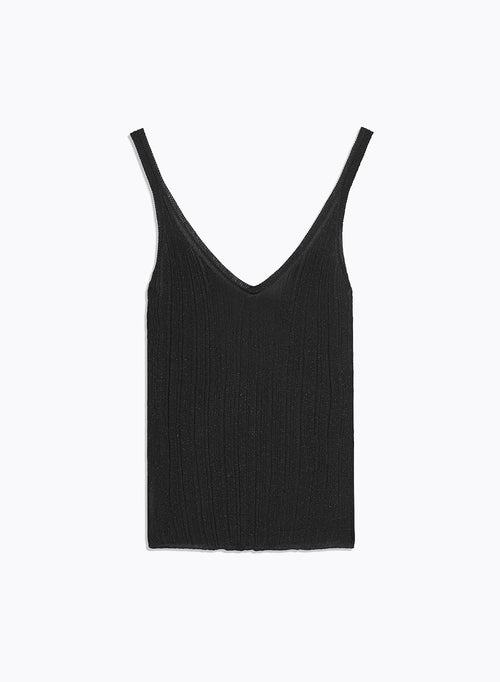 Camiseta de tirantes negra con cuello en V - MAJESTIC FILATURES