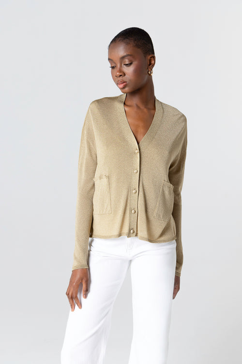 Chaleco dorado con cuello abotonado y mangas largas de acetato / fibra metalizada / poliamida - MAJESTIC FILATURES