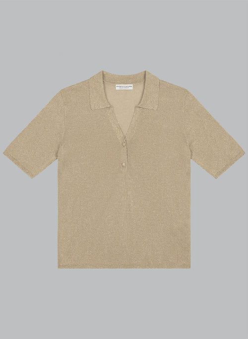 Golden Polo Shirt with Acetate Elbow Sleeves / Metallic Fiber / Polyamide - MAJESTIC FILATURES