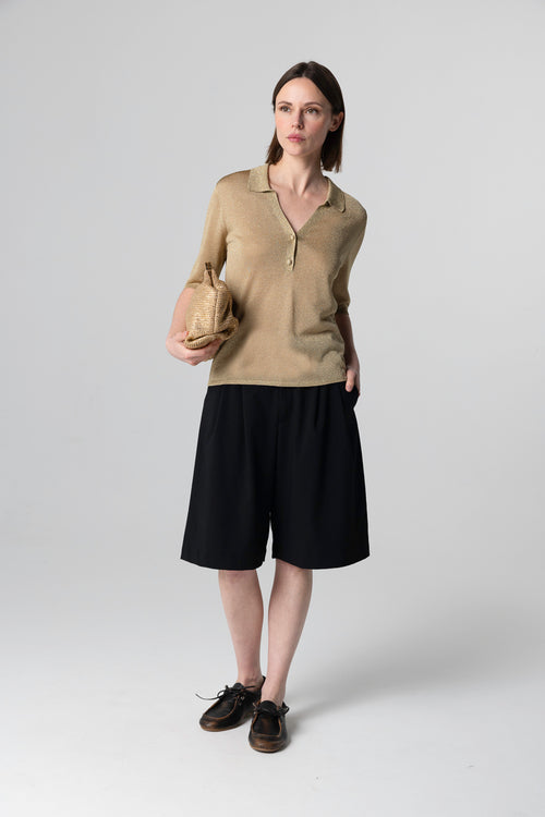 Polo Doré Manches Coudes en Acetate / Fibre métallisée / Polyamide - MAJESTIC FILATURES