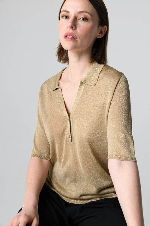 Polo Doré Manches Coudes en Acetate / Fibre métallisée / Polyamide - MAJESTIC FILATURES