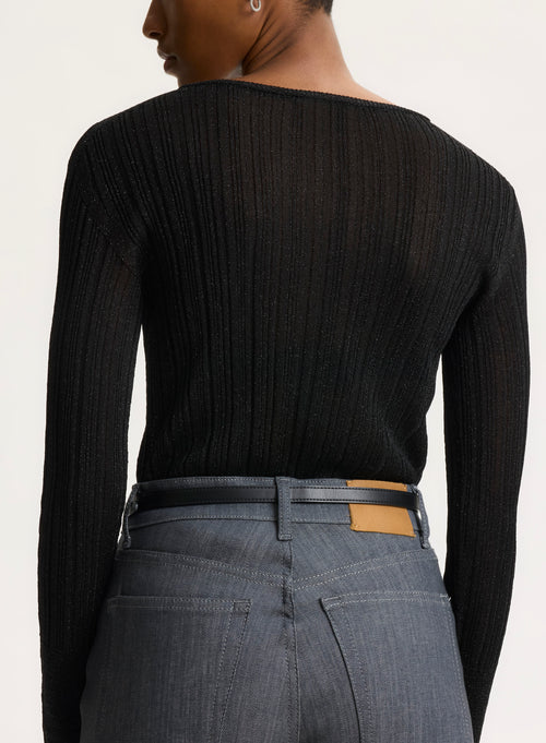 Black V-neck Long Sleeve Sweater - MAJESTIC FILATURES