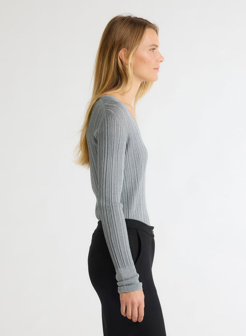 Grey V-neck sweater Long sleeves - MAJESTIC FILATURES