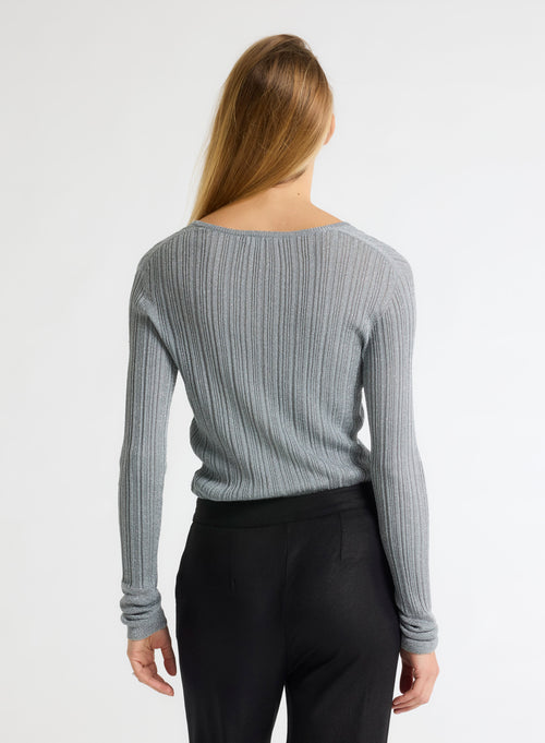 Grey V-neck sweater Long sleeves - MAJESTIC FILATURES