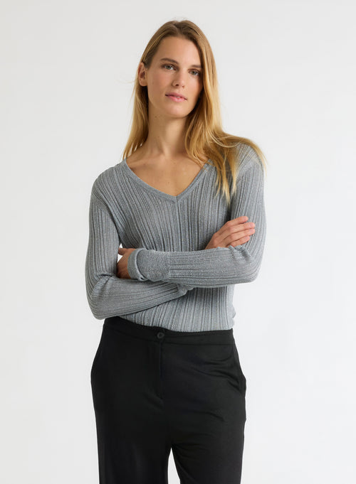 Grey V-neck sweater Long sleeves - MAJESTIC FILATURES