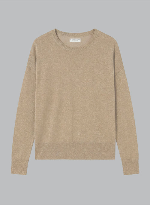 Gold Round-Neck Long-Sleeve Sweater in Acetate / Metallic Fiber / Polyamide - MAJESTIC FILATURES
