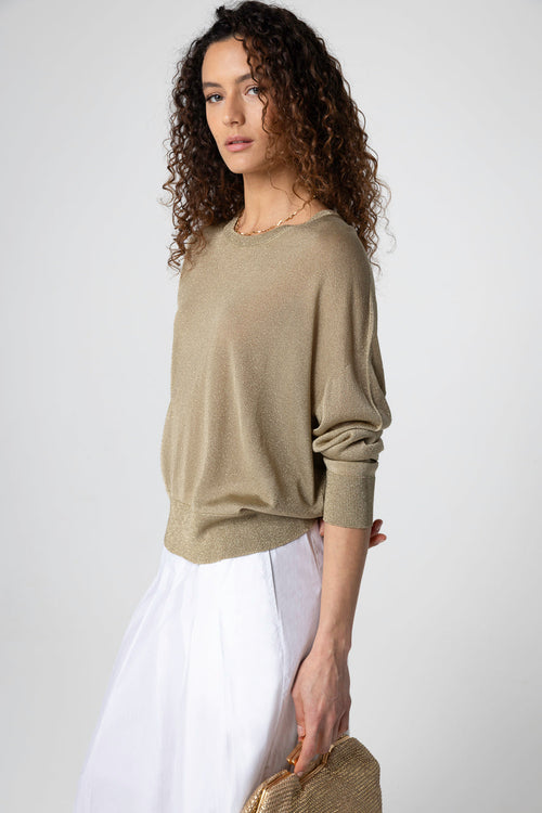 Gold Round-Neck Long-Sleeve Sweater in Acetate / Metallic Fiber / Polyamide - MAJESTIC FILATURES