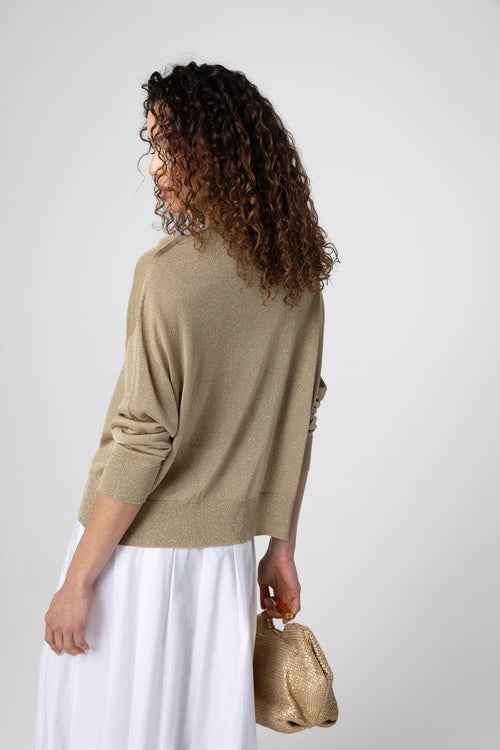 Gold Round-Neck Long-Sleeve Sweater in Acetate / Metallic Fiber / Polyamide - MAJESTIC FILATURES