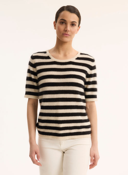 Pull Noir Col Rond Manches Courtes - MAJESTIC FILATURES