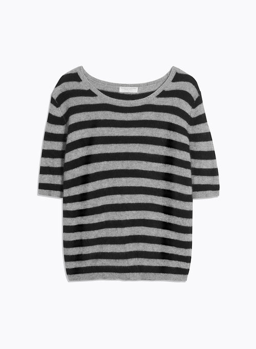 Pull Gris Col Rond Manches Courtes - MAJESTIC FILATURES