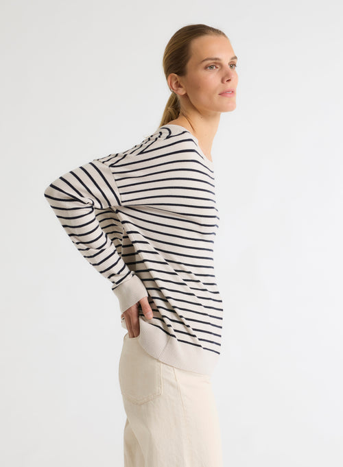 Pull beige Col Bateau Manches Longues - MAJESTIC FILATURES