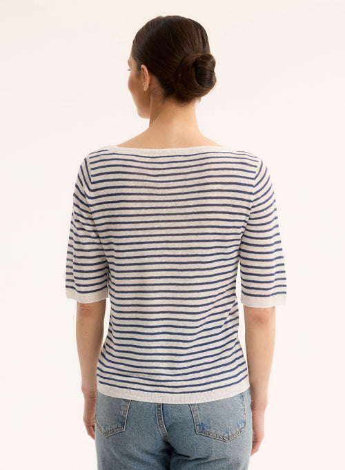 Pull Bleu Col Rond Manches Courtes - MAJESTIC FILATURES