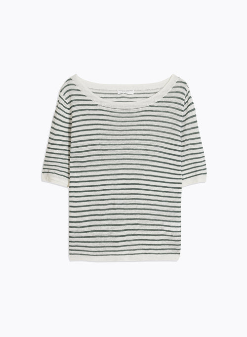 Pull Vert Col Rond Manches Courtes - MAJESTIC FILATURES