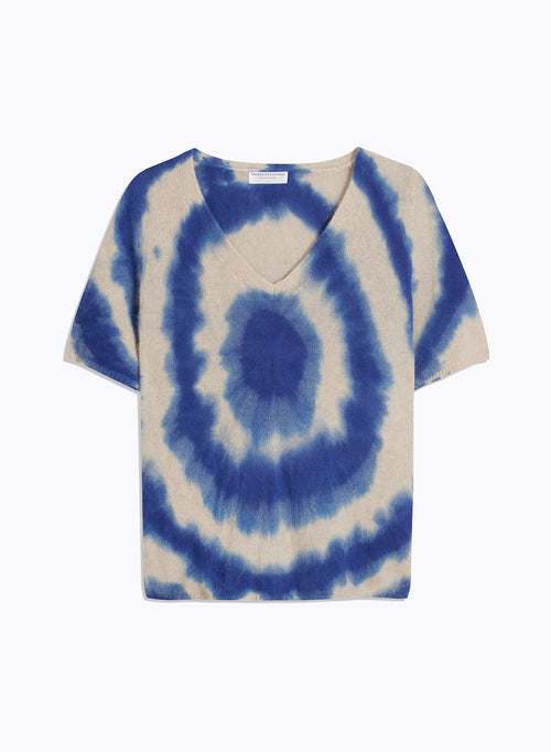 T-shirt Bleu Col V Manches Courtes - MAJESTIC FILATURES