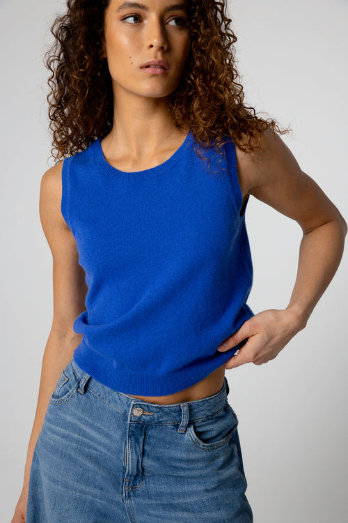 Ärmelloses Kaschmir-Tanktop mit Rundhalsausschnitt in Blau - MAJESTIC FILATURES