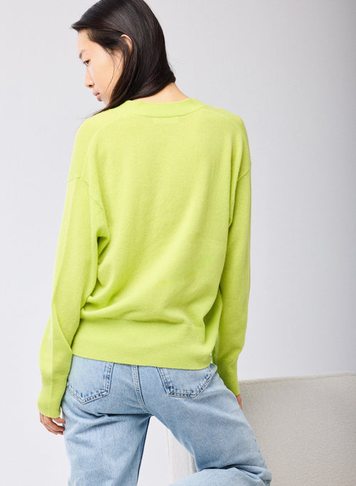 Gelbe Kaschmir-Strickjacke mit V-Ausschnitt und langen Ärmeln - MAJESTIC FILATURES