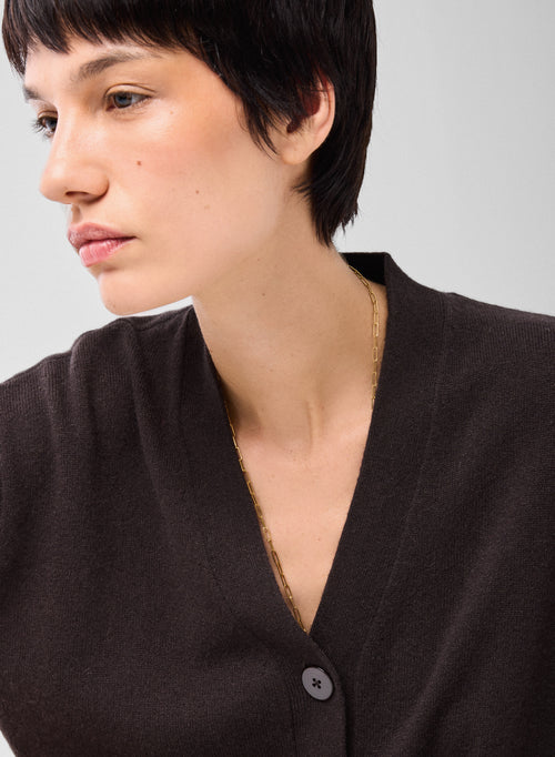 Brown V-Neck Long Sleeve Cardigan in Cashmere - MAJESTIC FILATURES