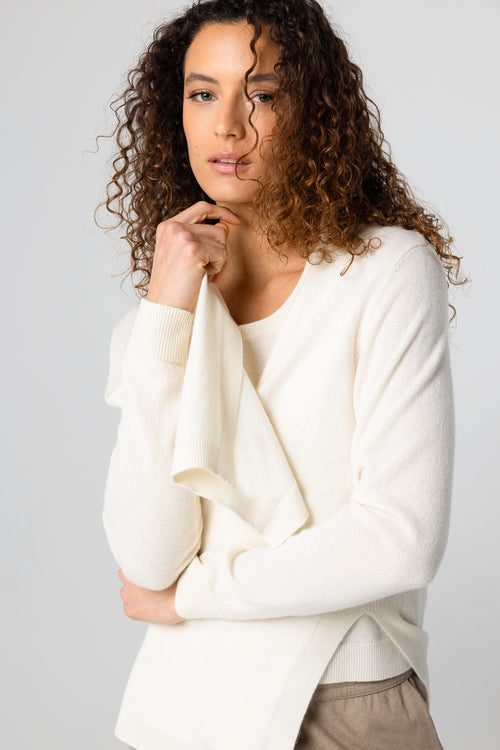 Gilet Blanc Col V Manches Longues en Cachemire - MAJESTIC FILATURES