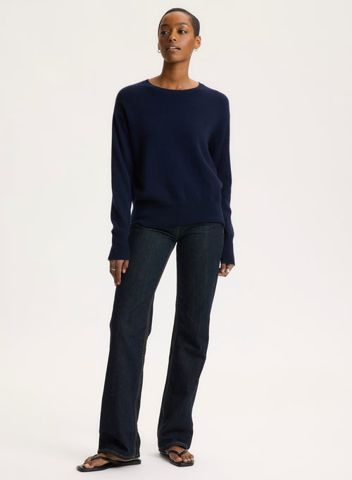 Navy Long Sleeve Crew Neck Sweater - MAJESTIC FILATURES