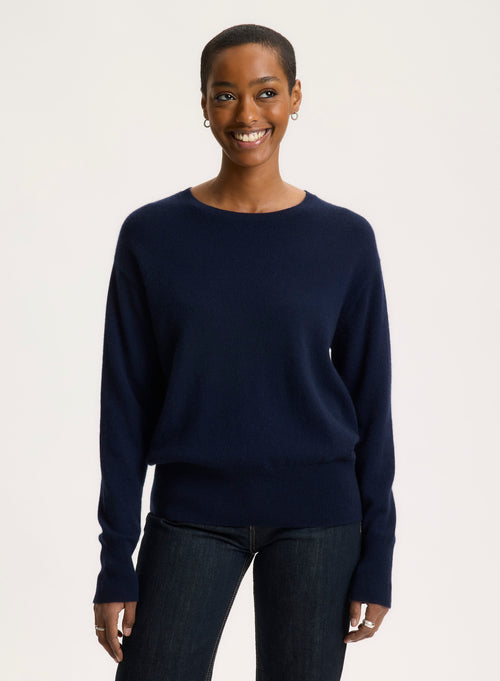 Navy Long Sleeve Crew Neck Sweater - MAJESTIC FILATURES