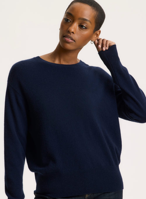 Navy Long Sleeve Crew Neck Sweater - MAJESTIC FILATURES