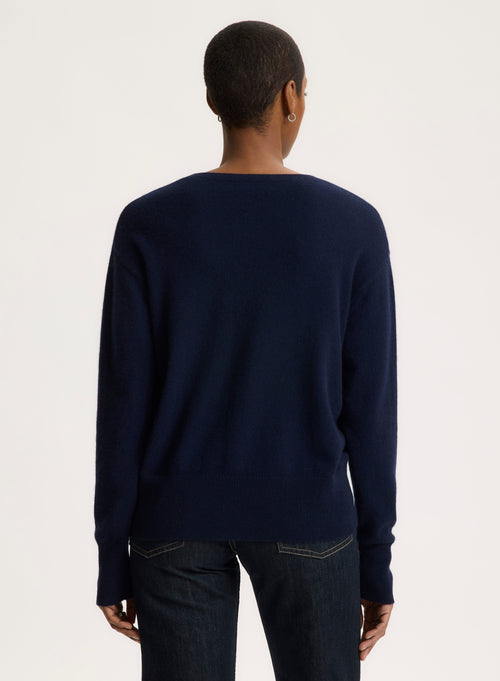 Navy Long Sleeve Crew Neck Sweater - MAJESTIC FILATURES