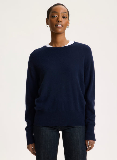 Navy Long Sleeve Crew Neck Sweater - MAJESTIC FILATURES