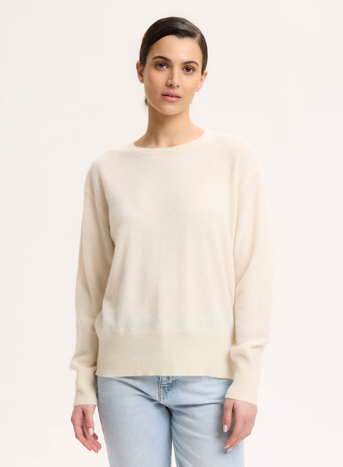 White Long Sleeve Round Neck Sweater  - MAJESTIC FILATURES