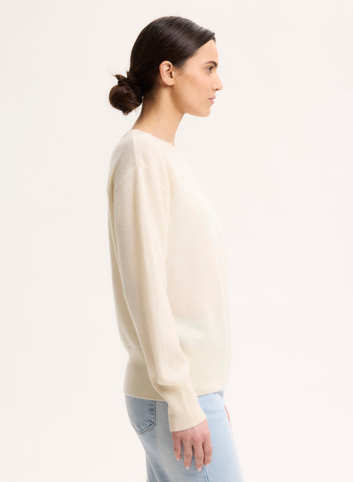 White Long Sleeve Round Neck Sweater  - MAJESTIC FILATURES