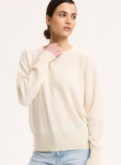 White Long Sleeve Round Neck Sweater  - MAJESTIC FILATURES